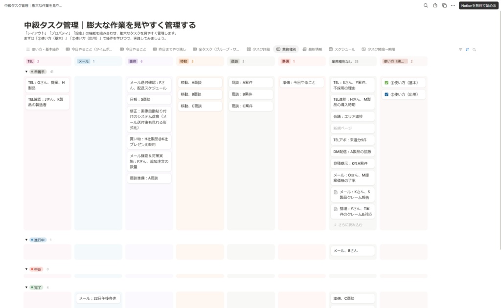 【Notionテンプレート】中級タスク管理|膨大なタスクを見やすく管理する