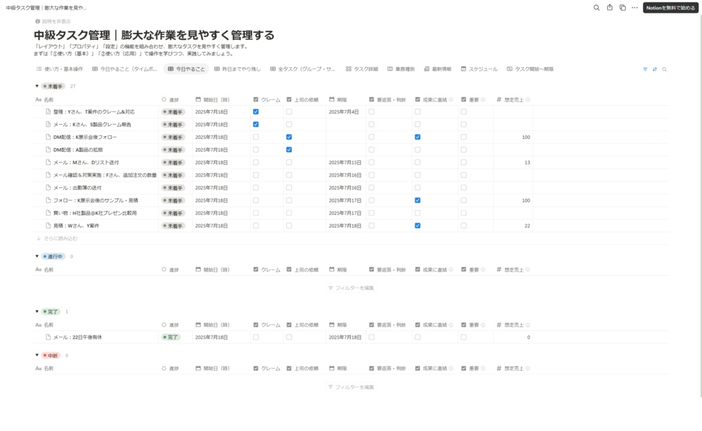 【Notionテンプレート】中級タスク管理|膨大なタスクを見やすく管理する