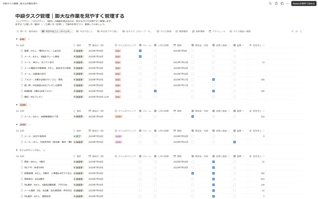 【Notionテンプレート】中級タスク管理｜膨大なタスクを見やすく管理する