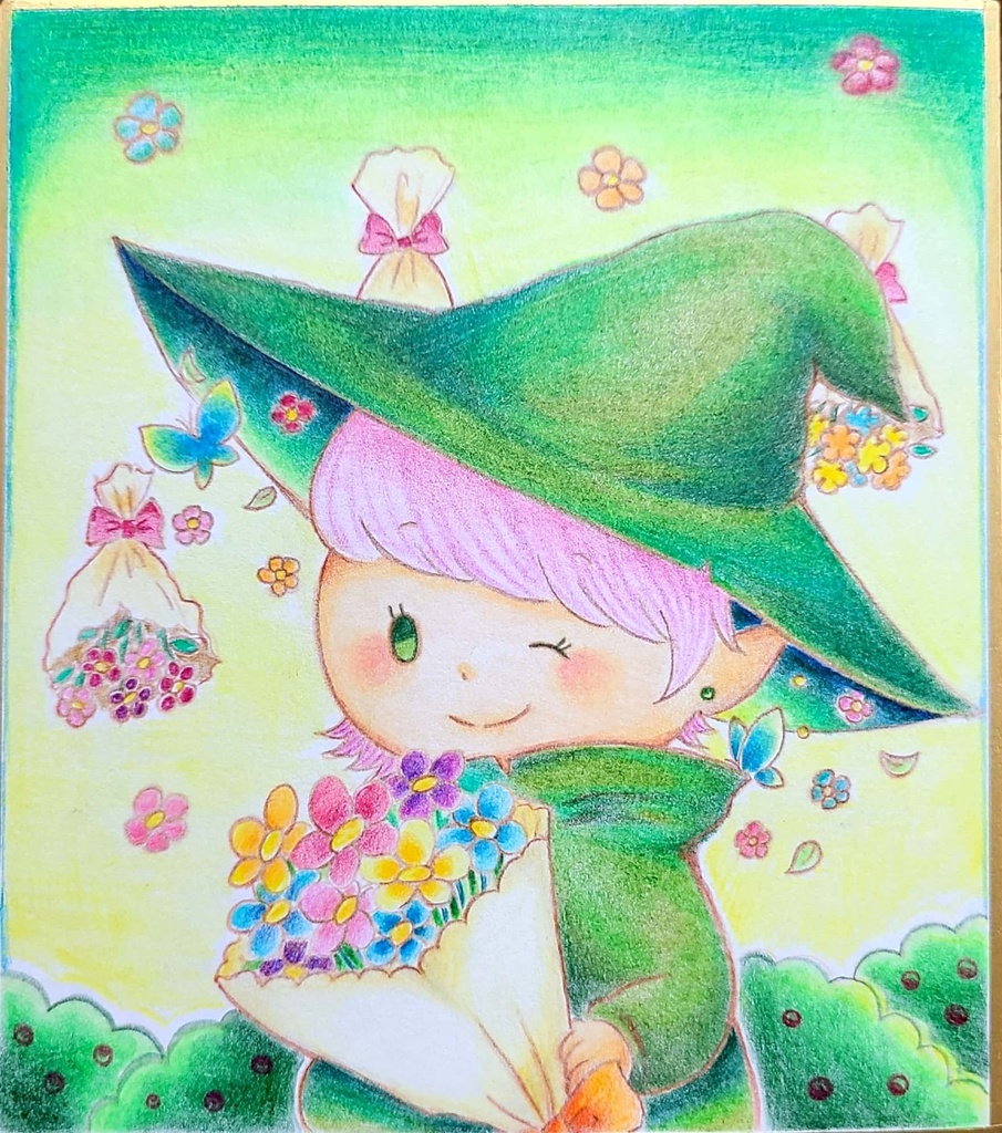 イラスト色紙「花の魔女」