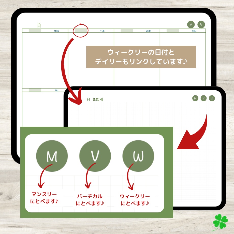 【ずっと使えるデジタル手帳】リンクつき(グリーン)