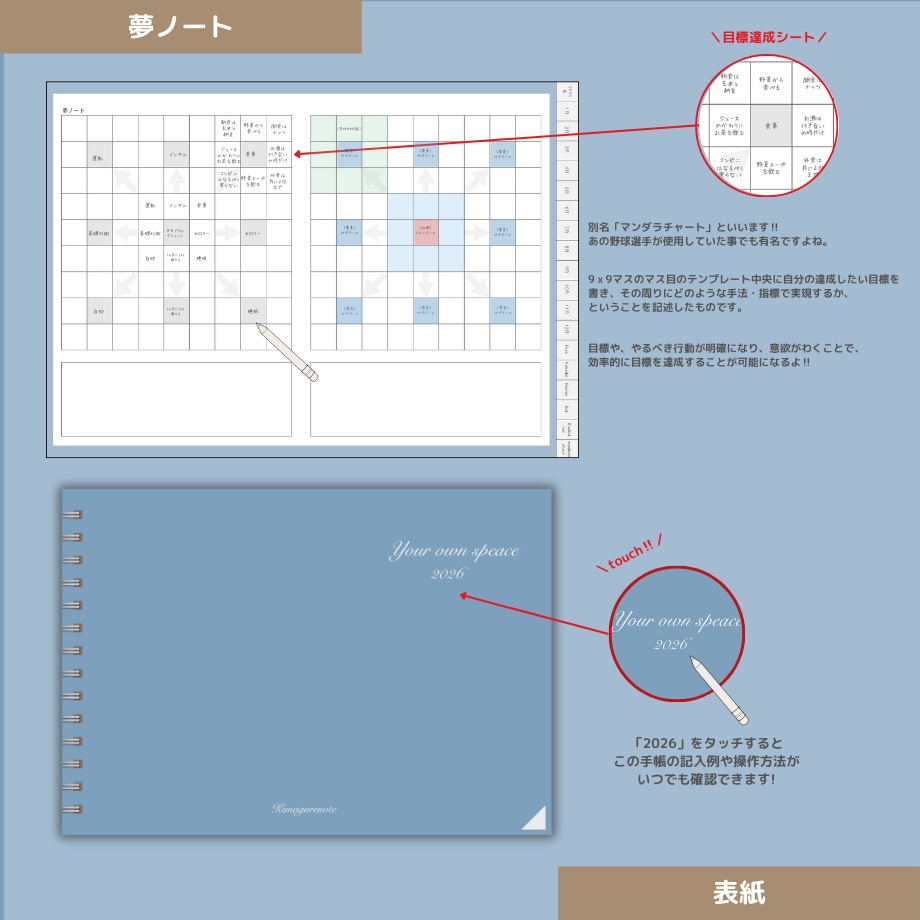 2026年1月はじまり リンクつきデジタル手帳(ダスティブルー)