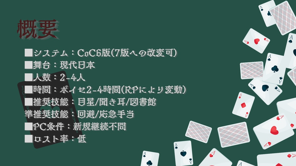 【CoC6】トランプ屋敷の謎解きパーティー