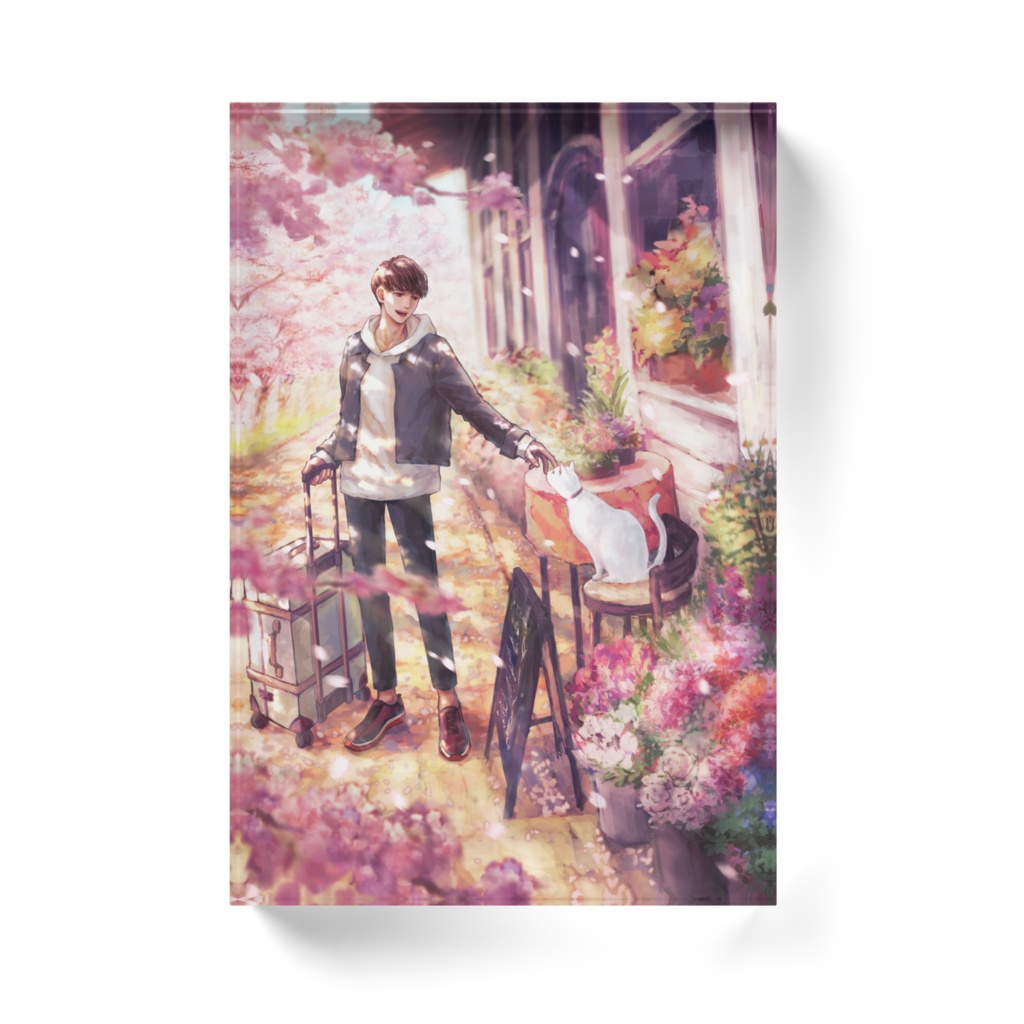 アクリルブロック:男の子と猫