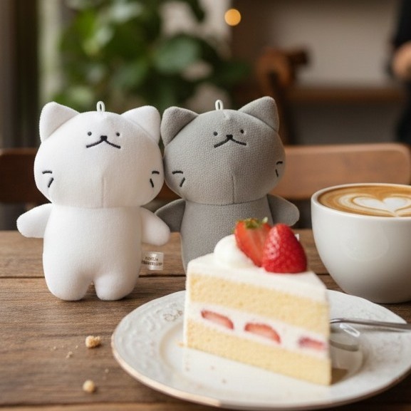 (5匹以上まとめ買い)しろにゃん&くろにゃんぬいぐるみストラップ