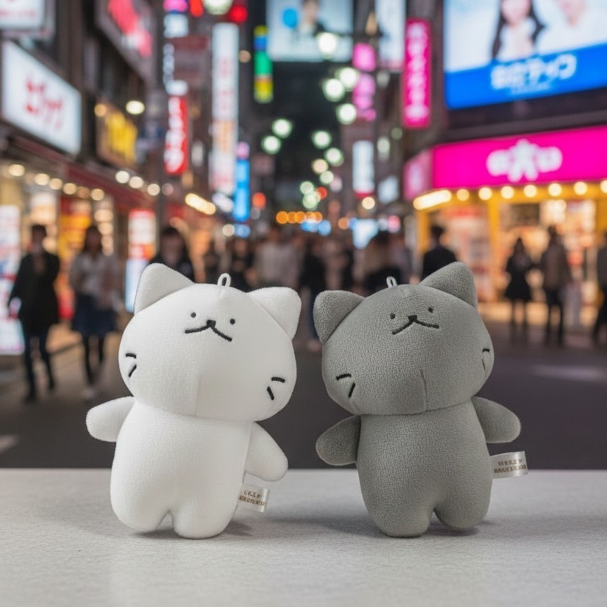 (5匹以上まとめ買い)しろにゃん&くろにゃんぬいぐるみストラップ