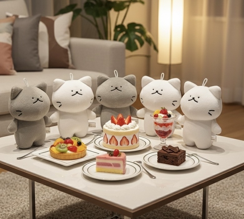 (5匹以上まとめ買い)しろにゃん&くろにゃんぬいぐるみストラップ