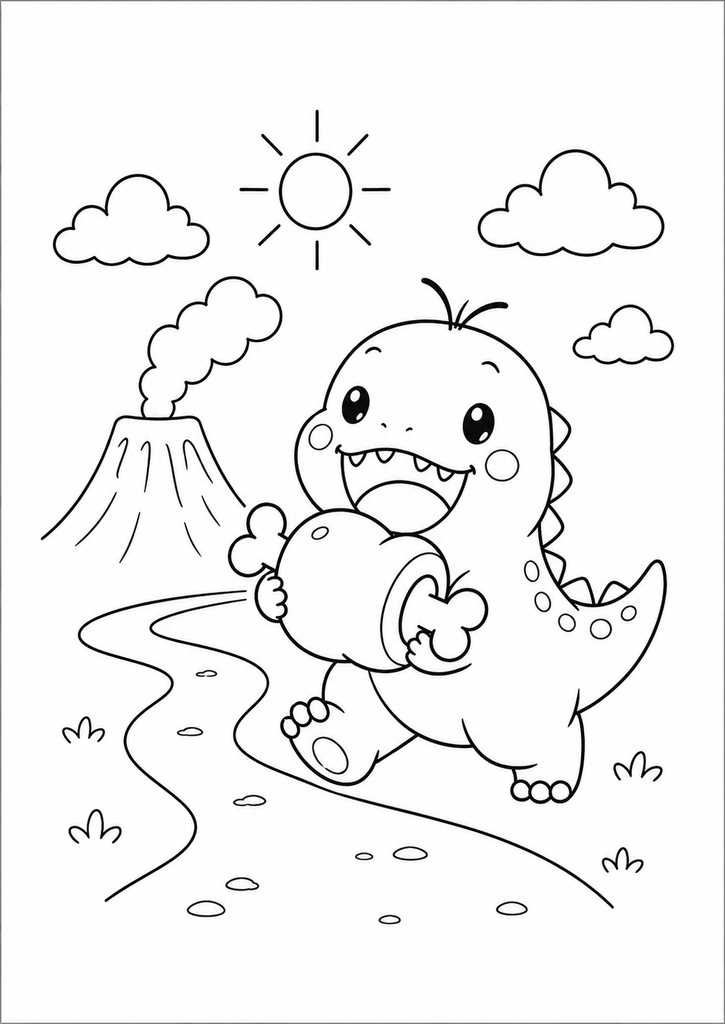 プチダイノ ティラノン ぬりえ【子供用】無料 / Puchi Dyno Tyranon Coloring Page [Kids] FREE