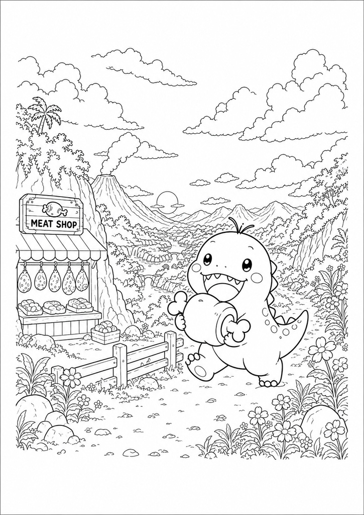 プチダイノ ティラノン ぬりえ【大人用】/ Puchi Dyno Tyranon Coloring Page [Adult]