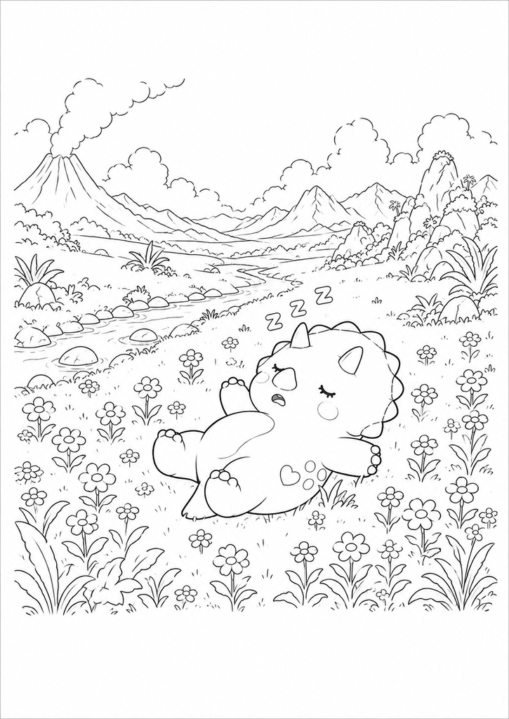 プチダイノ トプス ぬりえ【大人用】 / Puchi Dyno Tops Coloring Page [Adult]