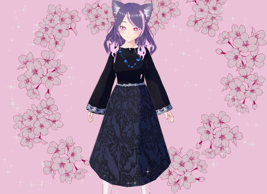 [Vroid] Baju Raya Dress Batik Dark and Pastel