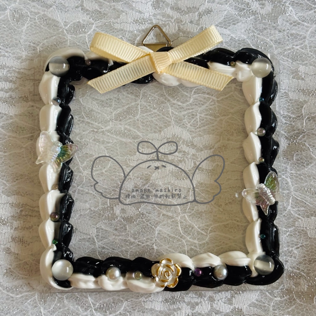 【ホイップデコ額】Rose &butterfly(ブラックホワイト)