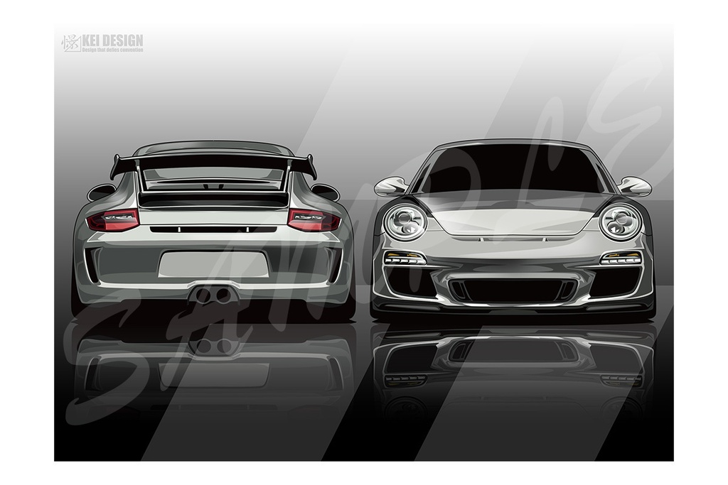 ポルシェ911GT3前後／デジタルアート