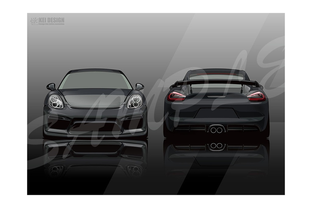 ポルシェ　ケイマン前後／デジタルアート