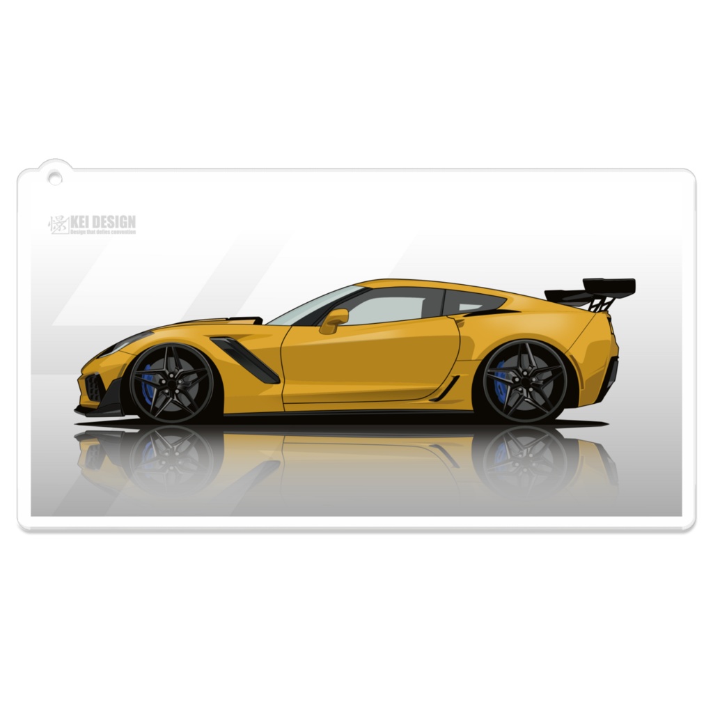 コルベットC7横　黄色／アクリルキーホルダー