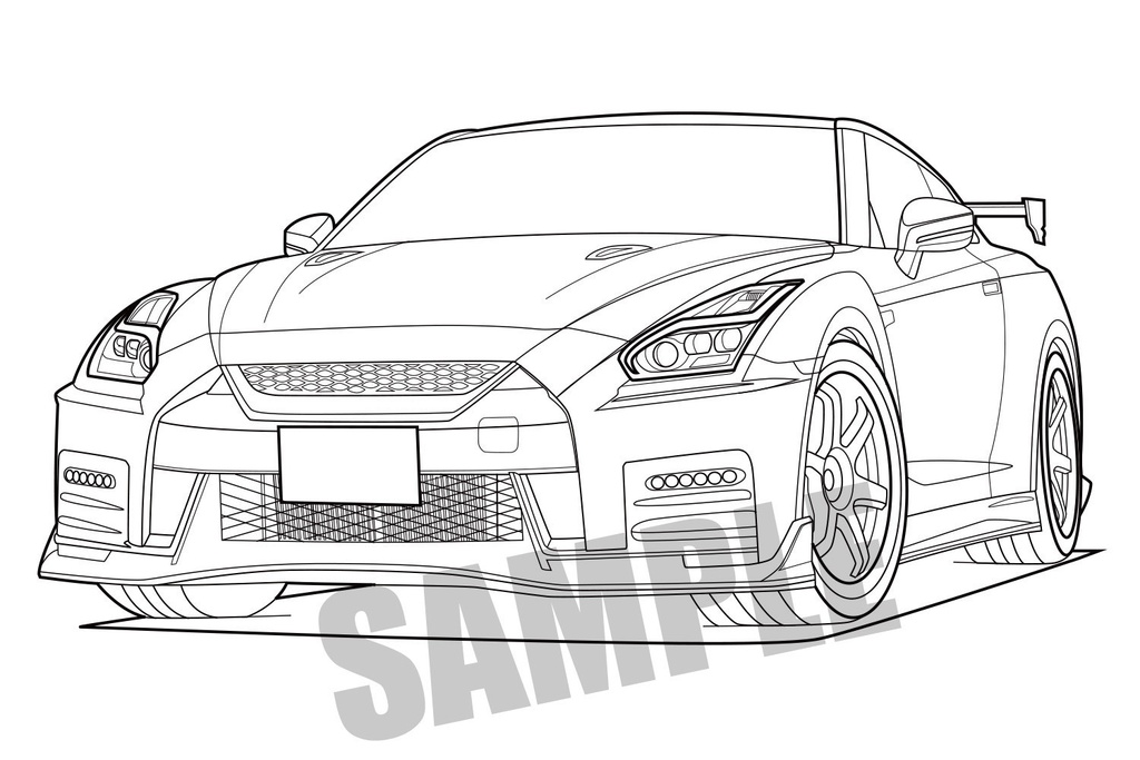 35GTR 線画(FRONT VIEW)／透過無し　白地PNG