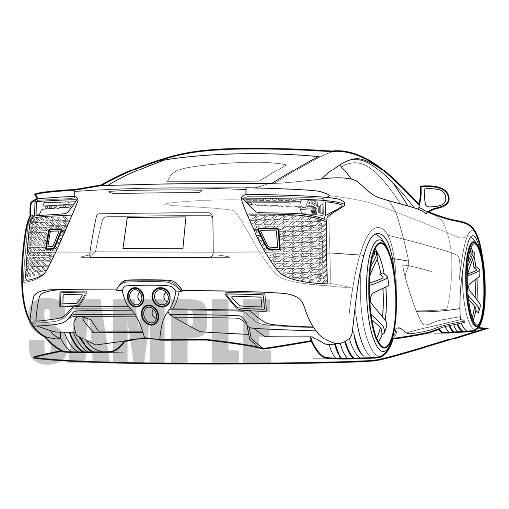 （線画素材）LEXUS LFA-REAR VIEW/白背景PNG