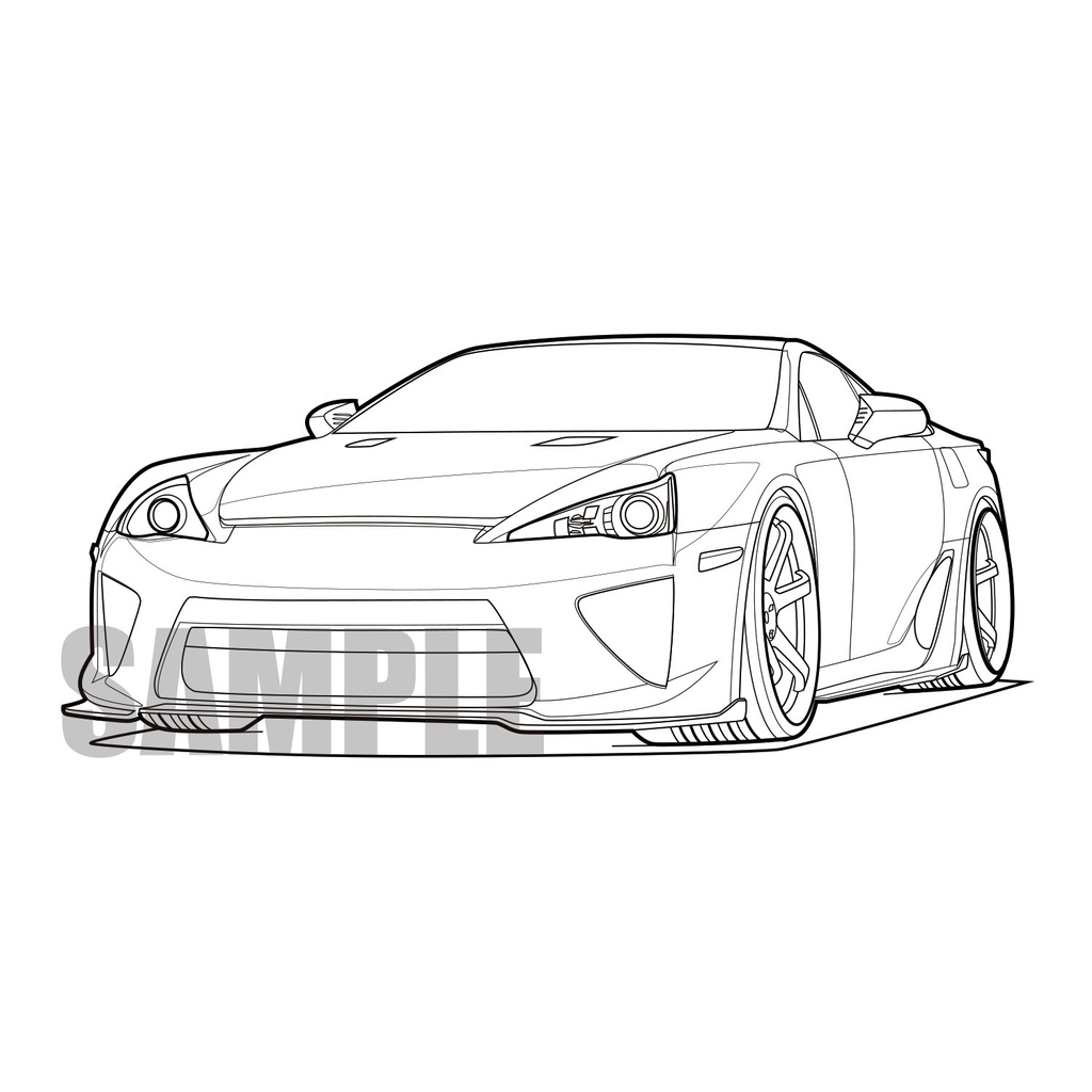（線画素材）LEXUS LFA-FRONT VIEW-/白背景PNG