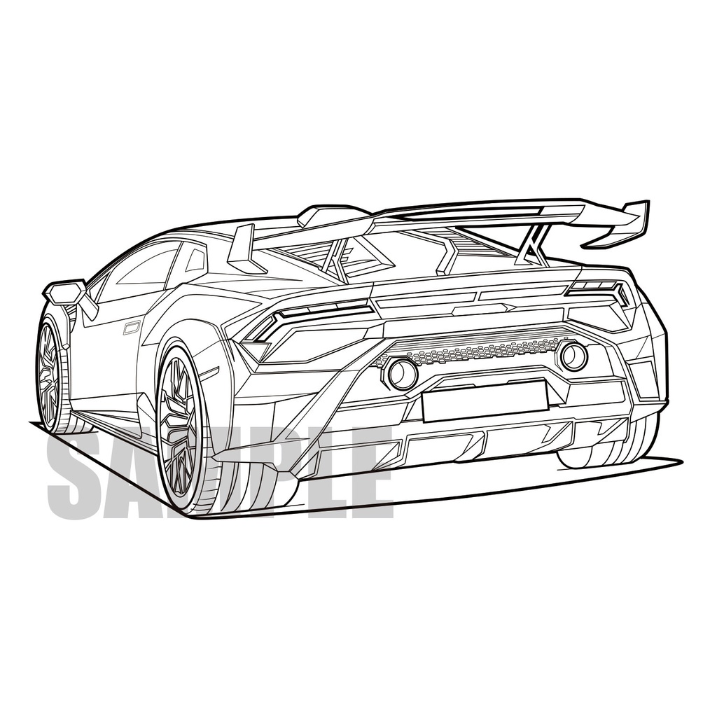 （線画素材）Lamborghini Huracan-REAR VIEW-/白背景PNG