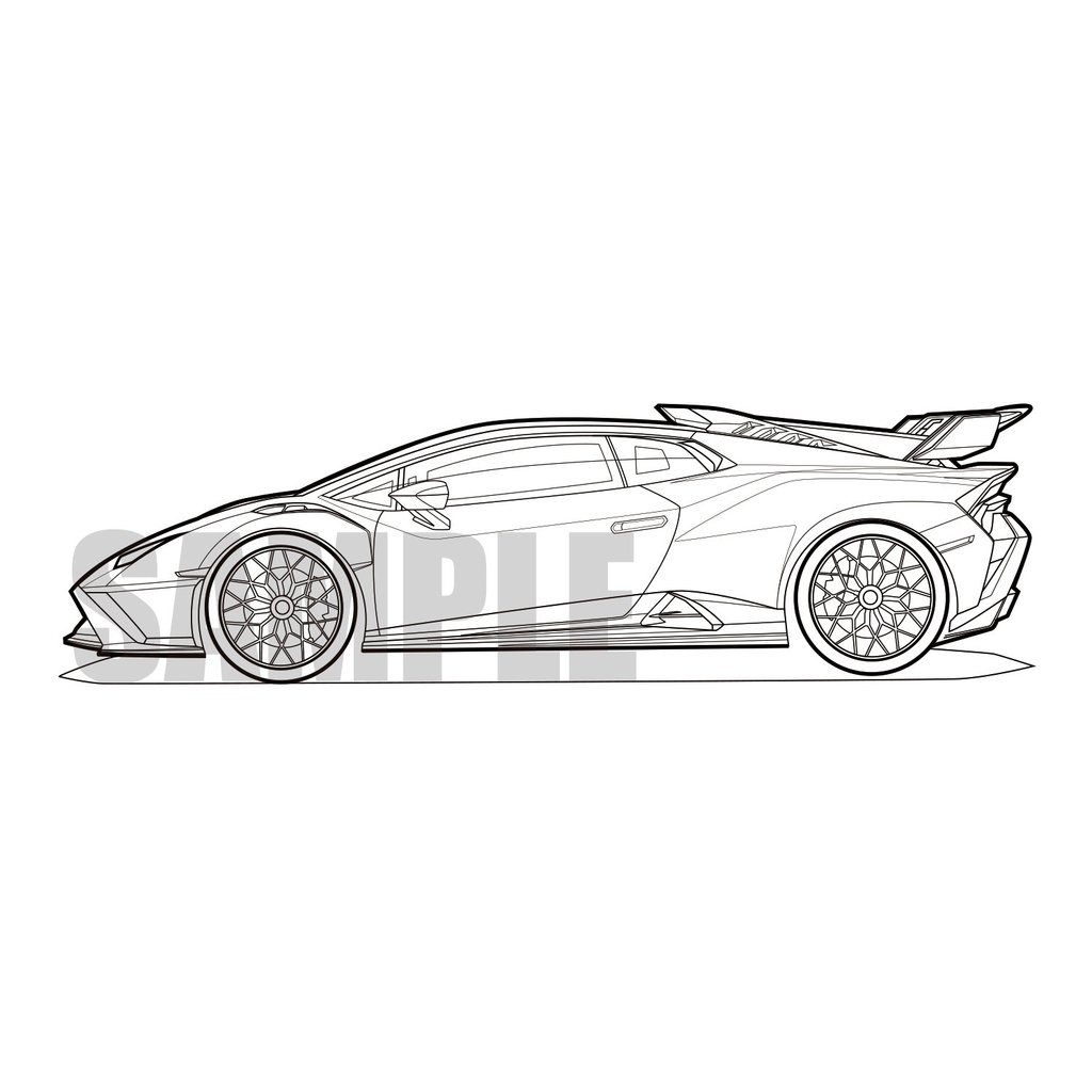 （線画素材）Lamborghini Huracan-横-/白背景PNG