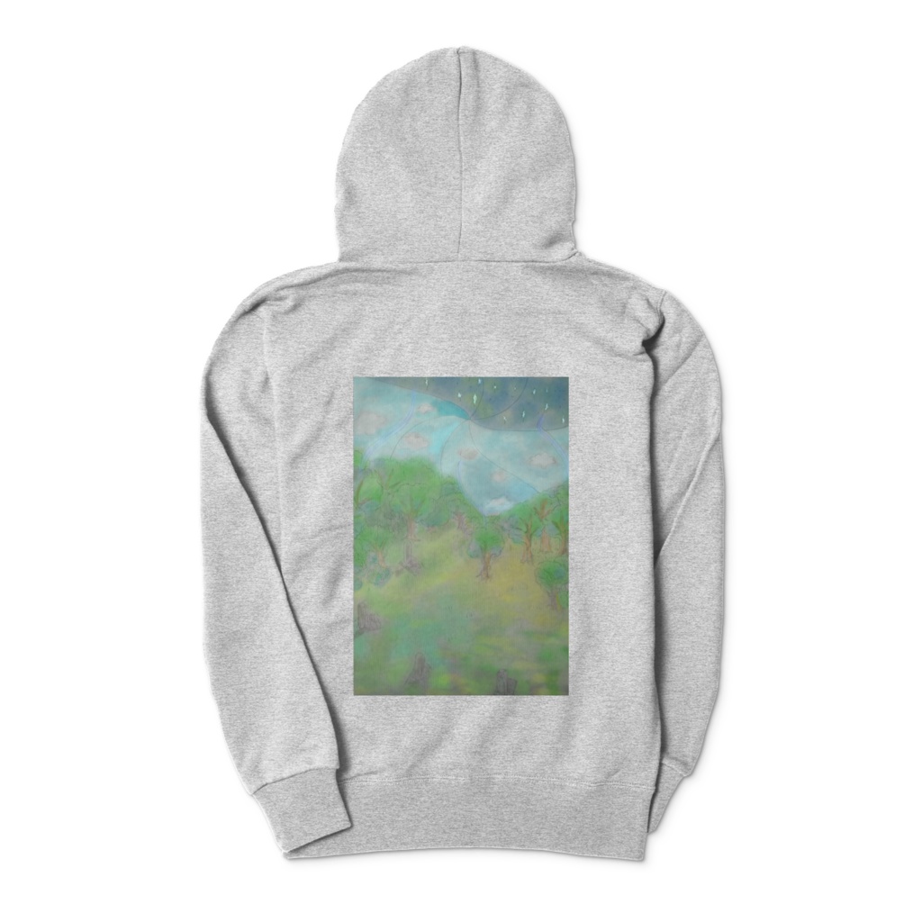 青色の空間にて 友喜 緑の星バックプリント ジップパーカー