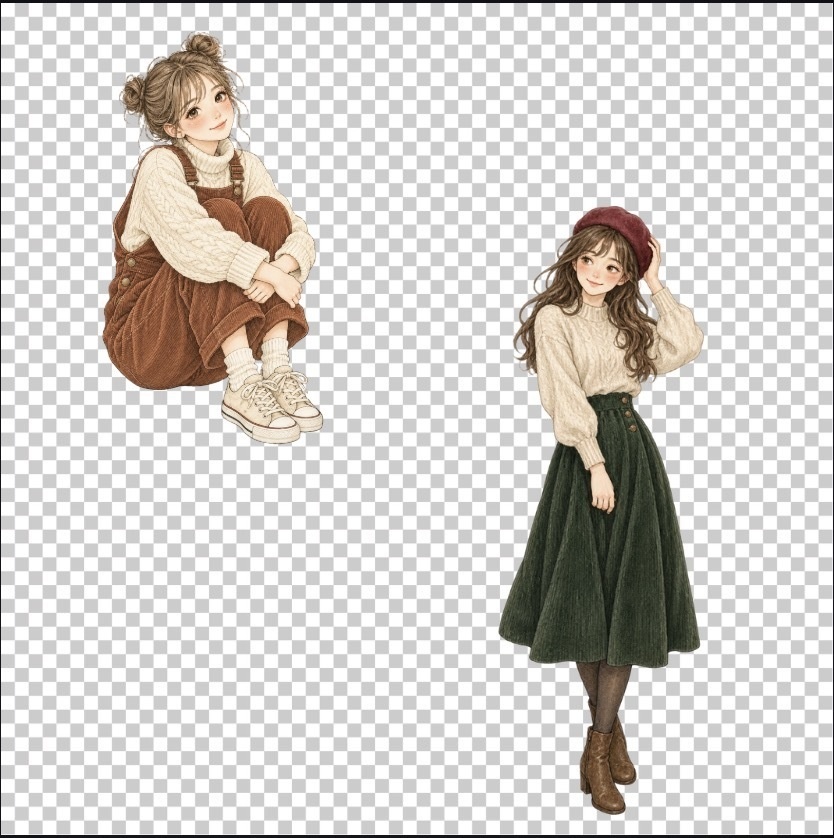 無料お試し【透過素材】秋の女の子のイラスト素材 / 2点セット