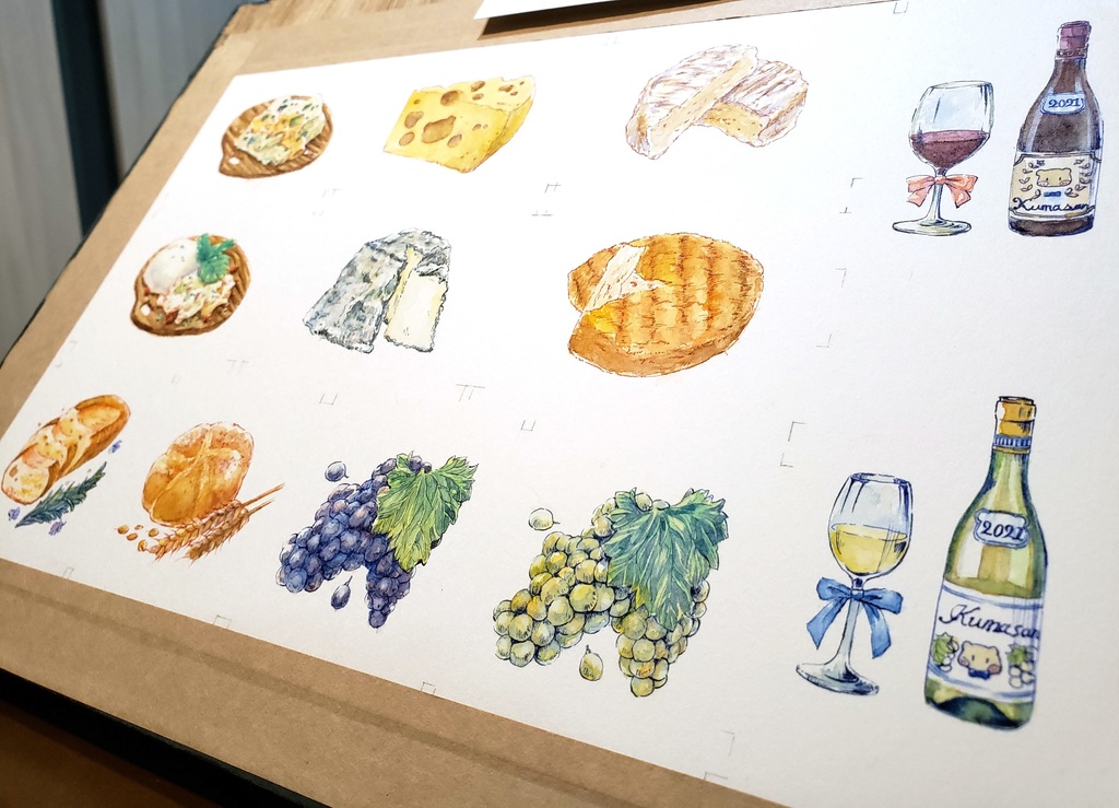 【シール】ワインとチーズのシール(パンもあるよ)