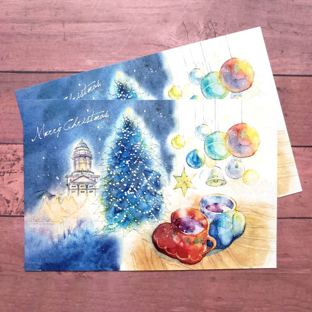 【ポストカード】水彩画 ドイツのクリスマスマーケット