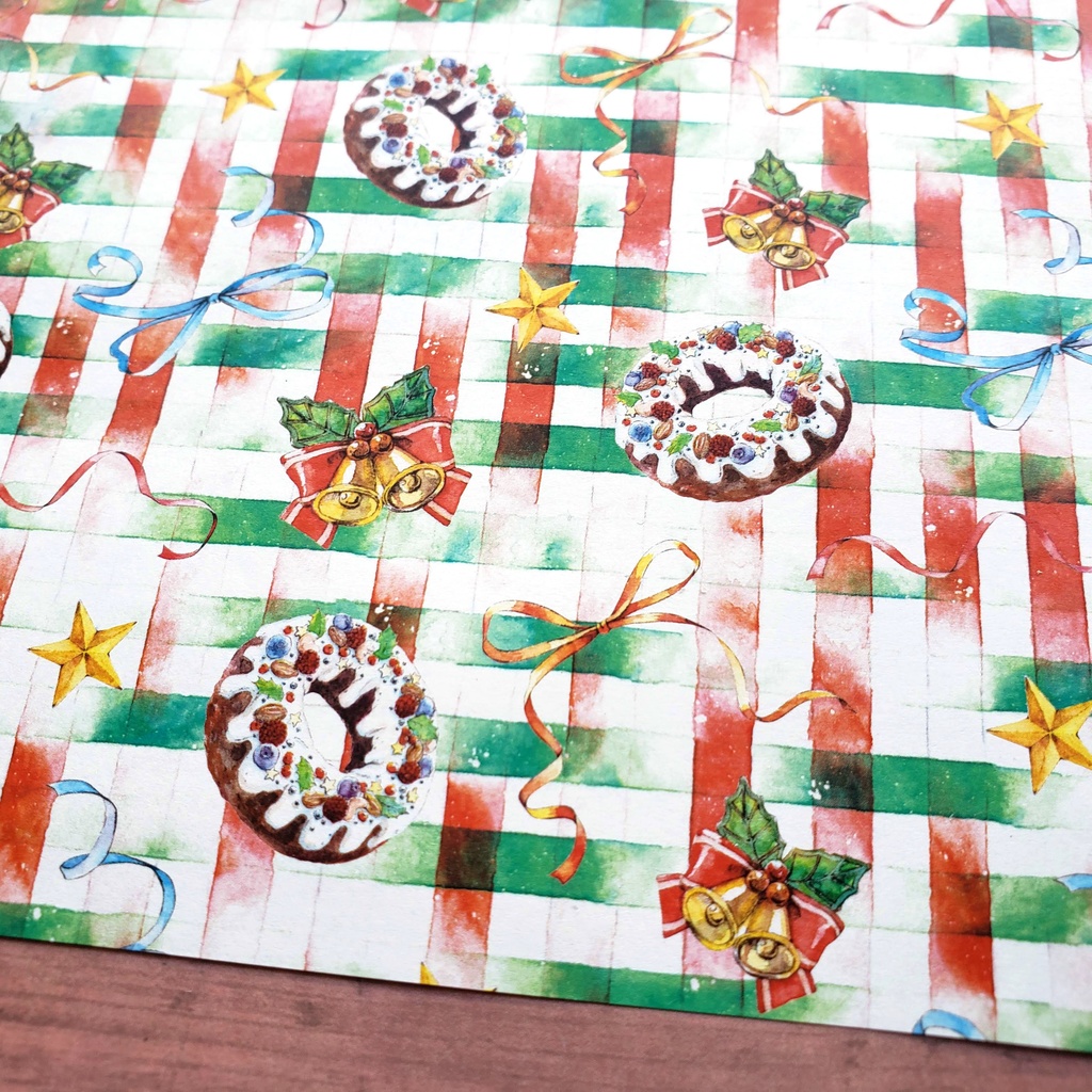 【ラッピングペーパー 】A4 リースケーキ クリスマス 水彩