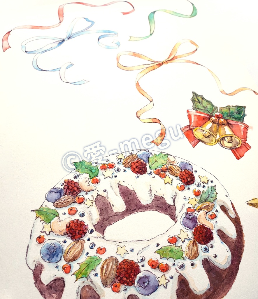 【ラッピングペーパー 】A4 リースケーキ クリスマス 水彩