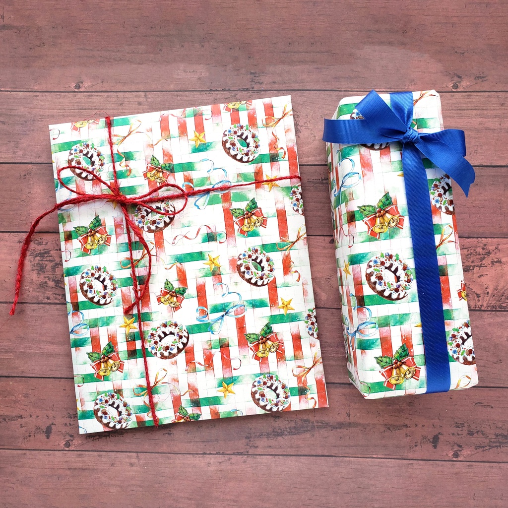 【ラッピングペーパー 】A4 リースケーキ クリスマス 水彩