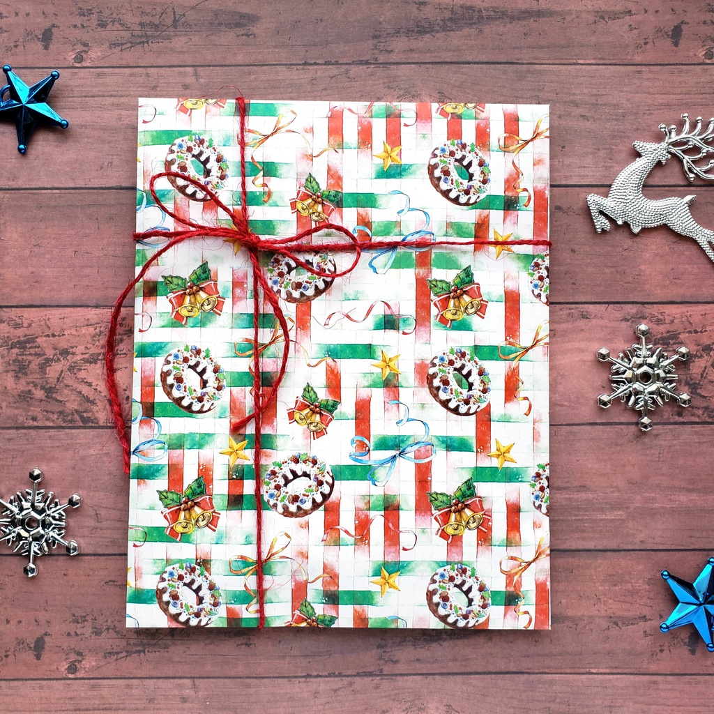 【ラッピングペーパー 】A4 リースケーキ クリスマス 水彩