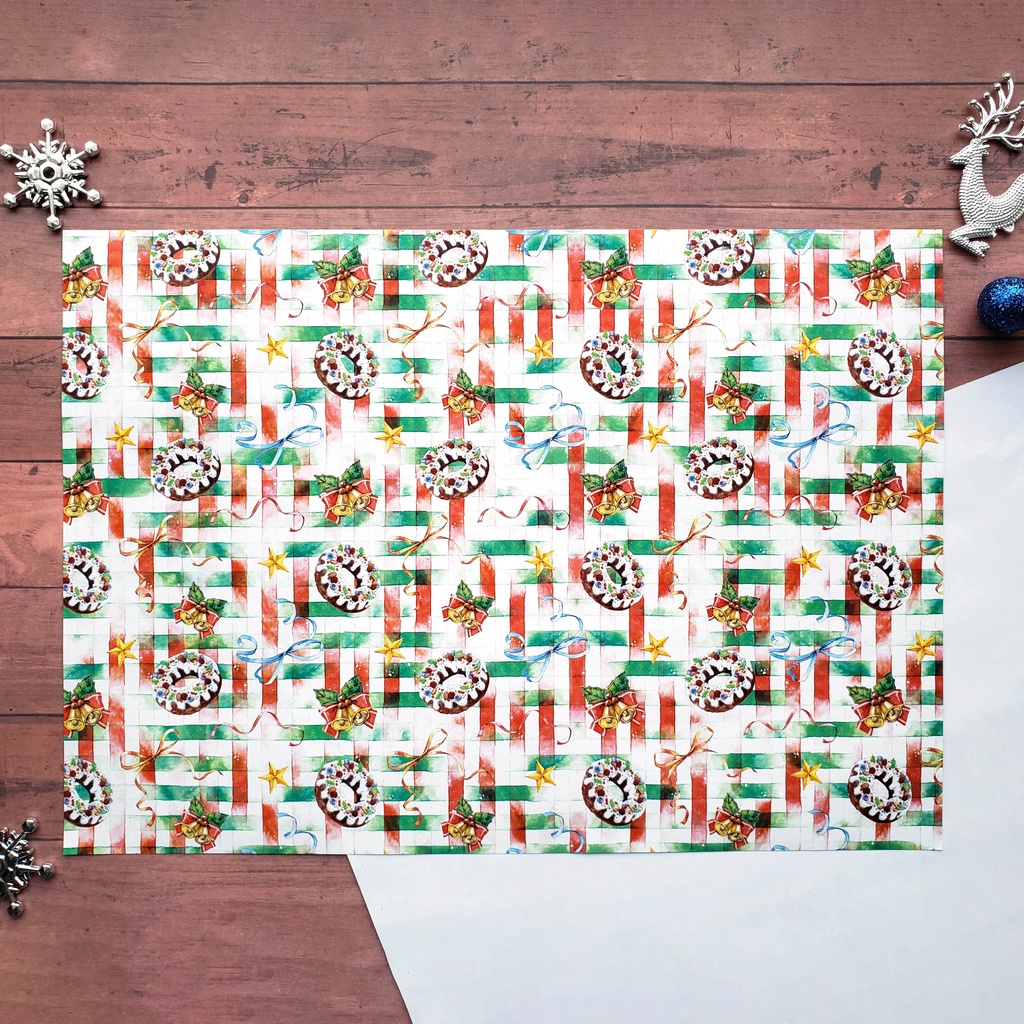 【ラッピングペーパー 】A4 リースケーキ クリスマス 水彩