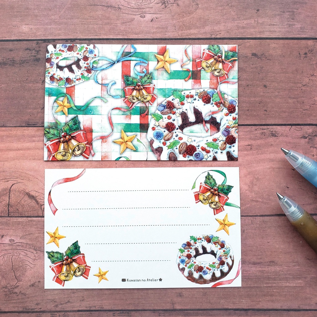 【メッセージカード 】10枚セット リースケーキ クリスマス 水彩