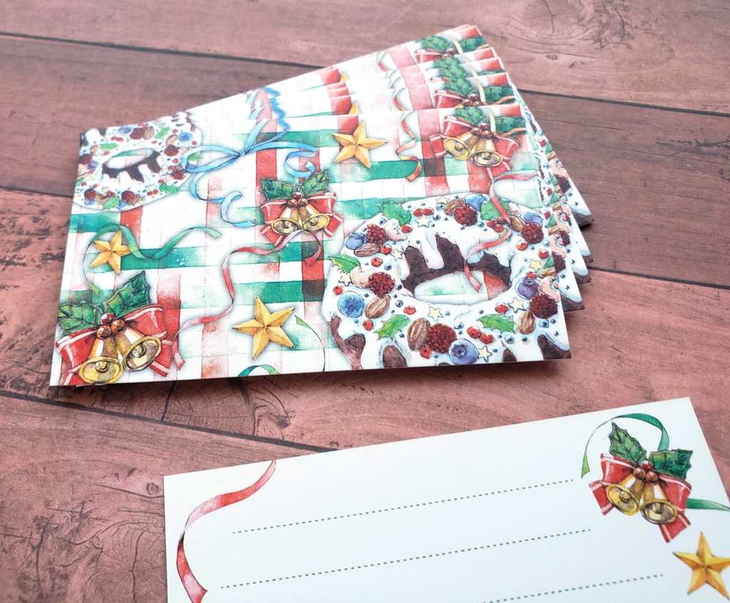 【メッセージカード 】10枚セット リースケーキ クリスマス 水彩