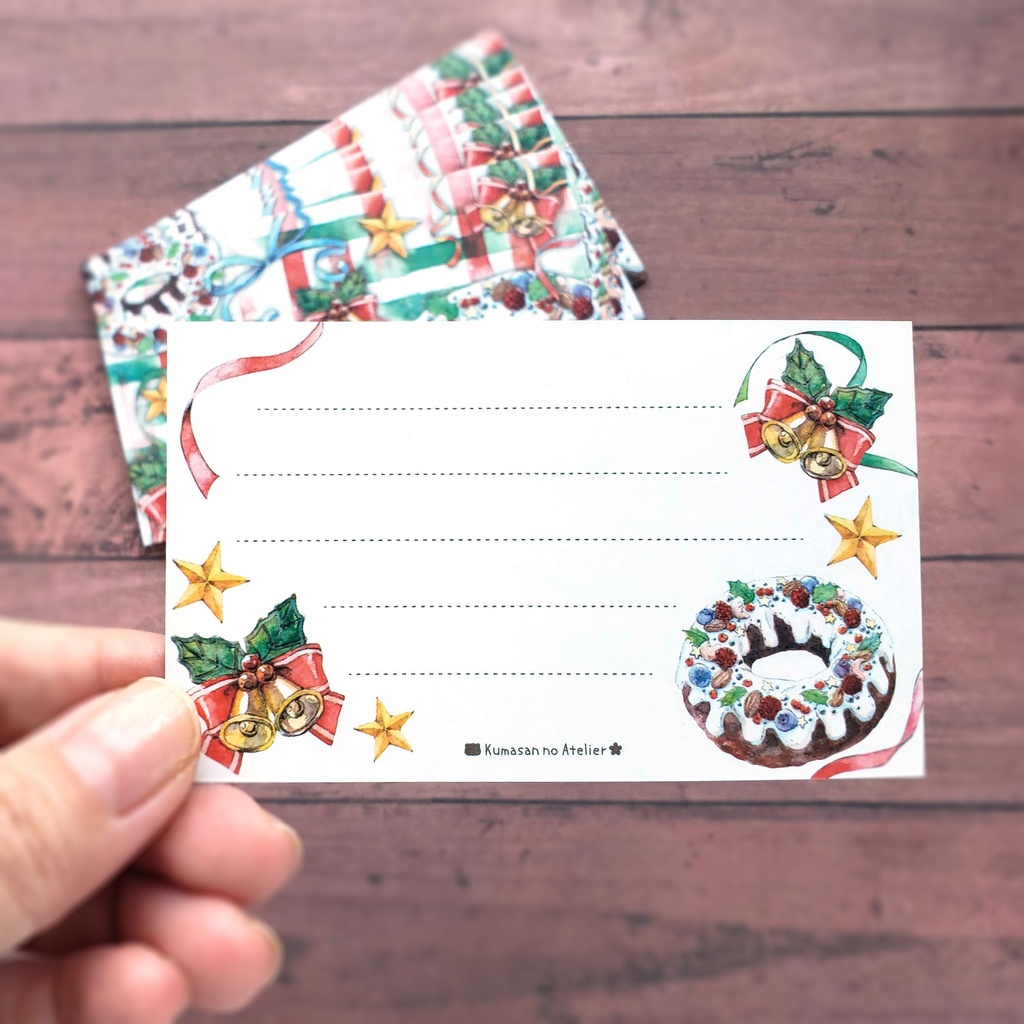 【メッセージカード 】10枚セット リースケーキ クリスマス 水彩