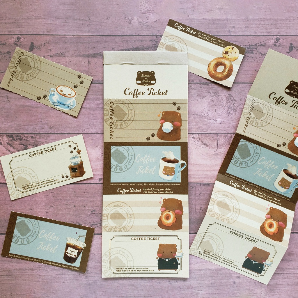 【メモ帳】コーヒーチケット風メモ カフェくま
