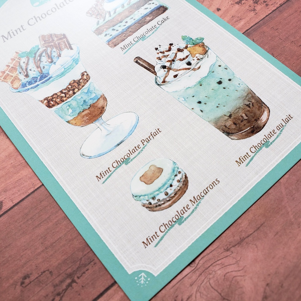 【ポストカード】水彩画 Mint Chocolate Sweets