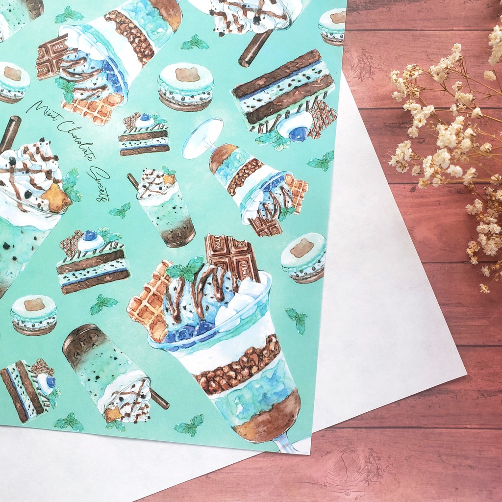 【ブックカバー】Mint Chocolate Sweets フリーサイズ ペーパー