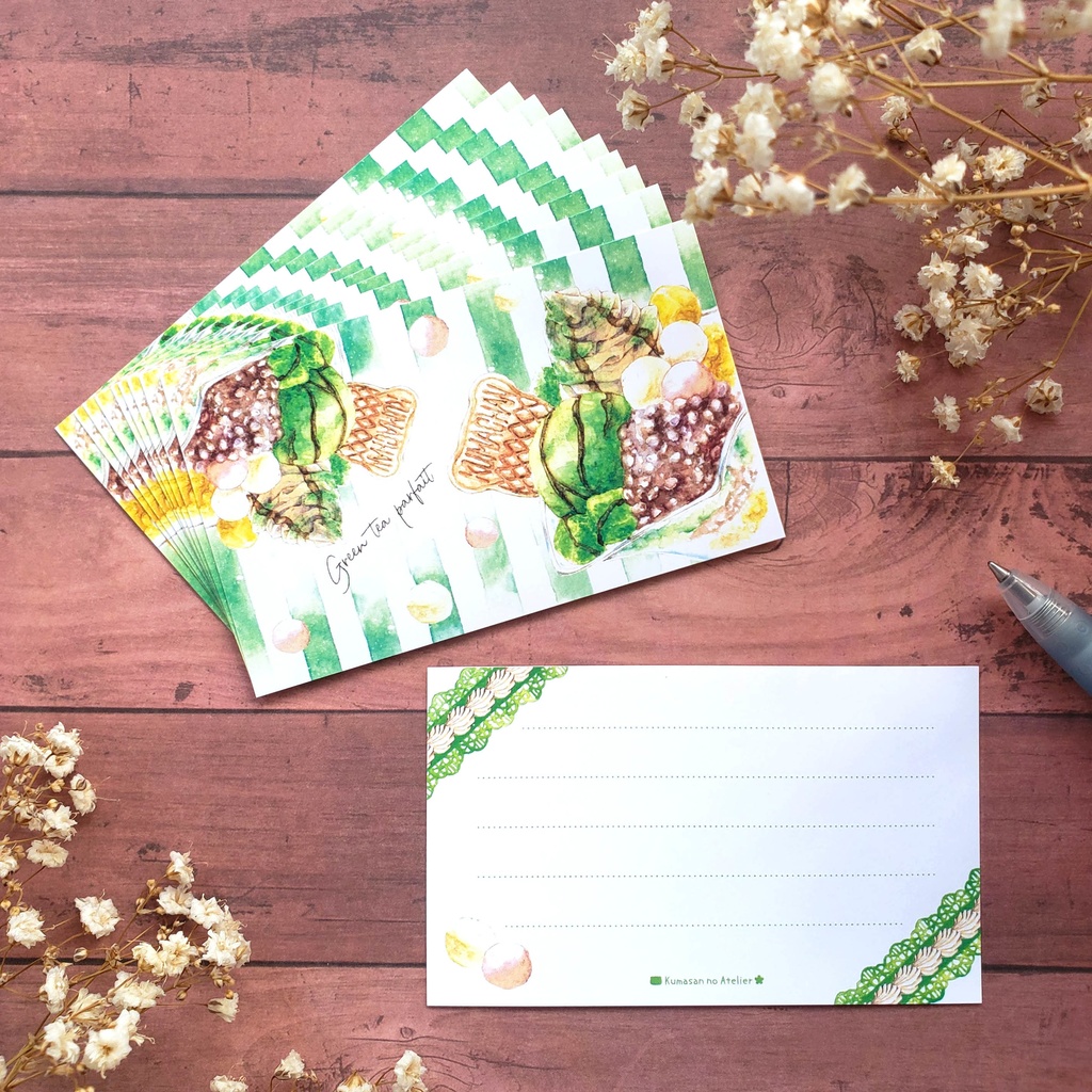 【メッセージカード 】抹茶パフェ 水彩