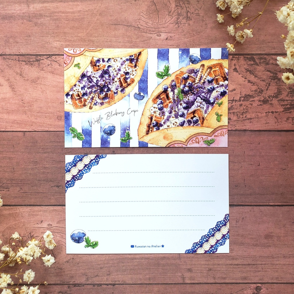 【メッセージカード 】ブルーベリークレープ 水彩