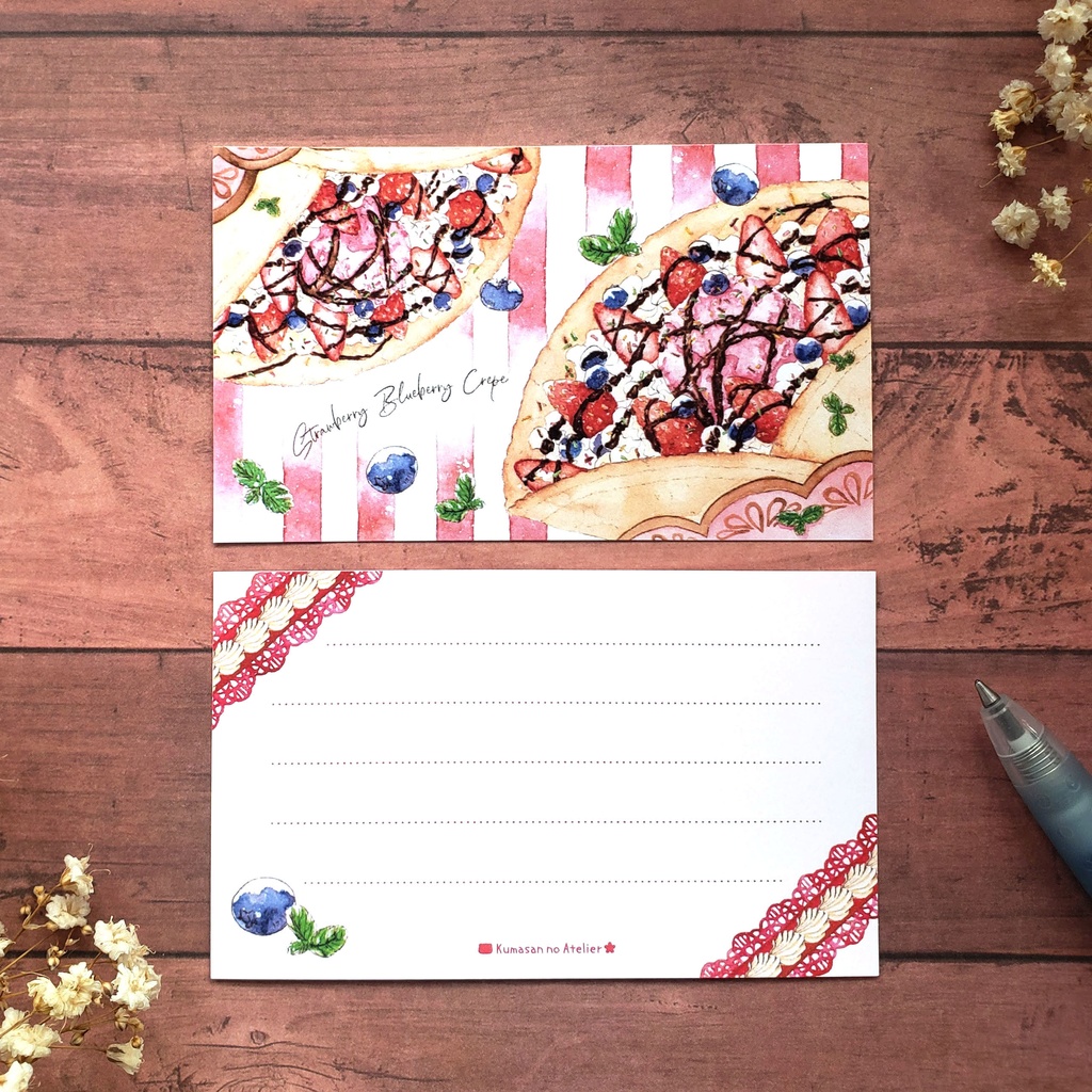 【メッセージカード 】いちごクレープ 水彩