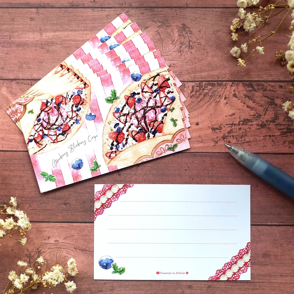 【メッセージカード 】いちごクレープ 水彩