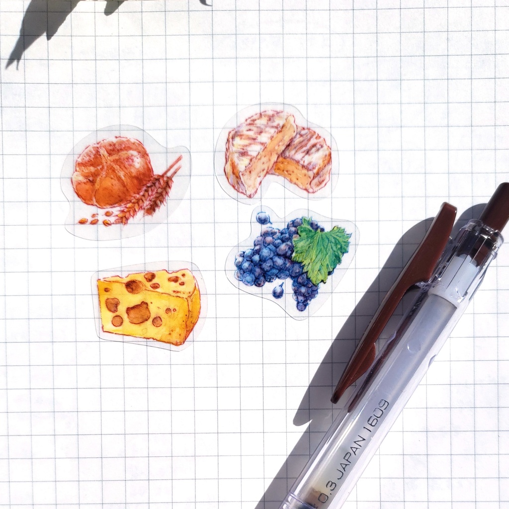 【透明シール】ワインとチーズ(パンもあるよ)