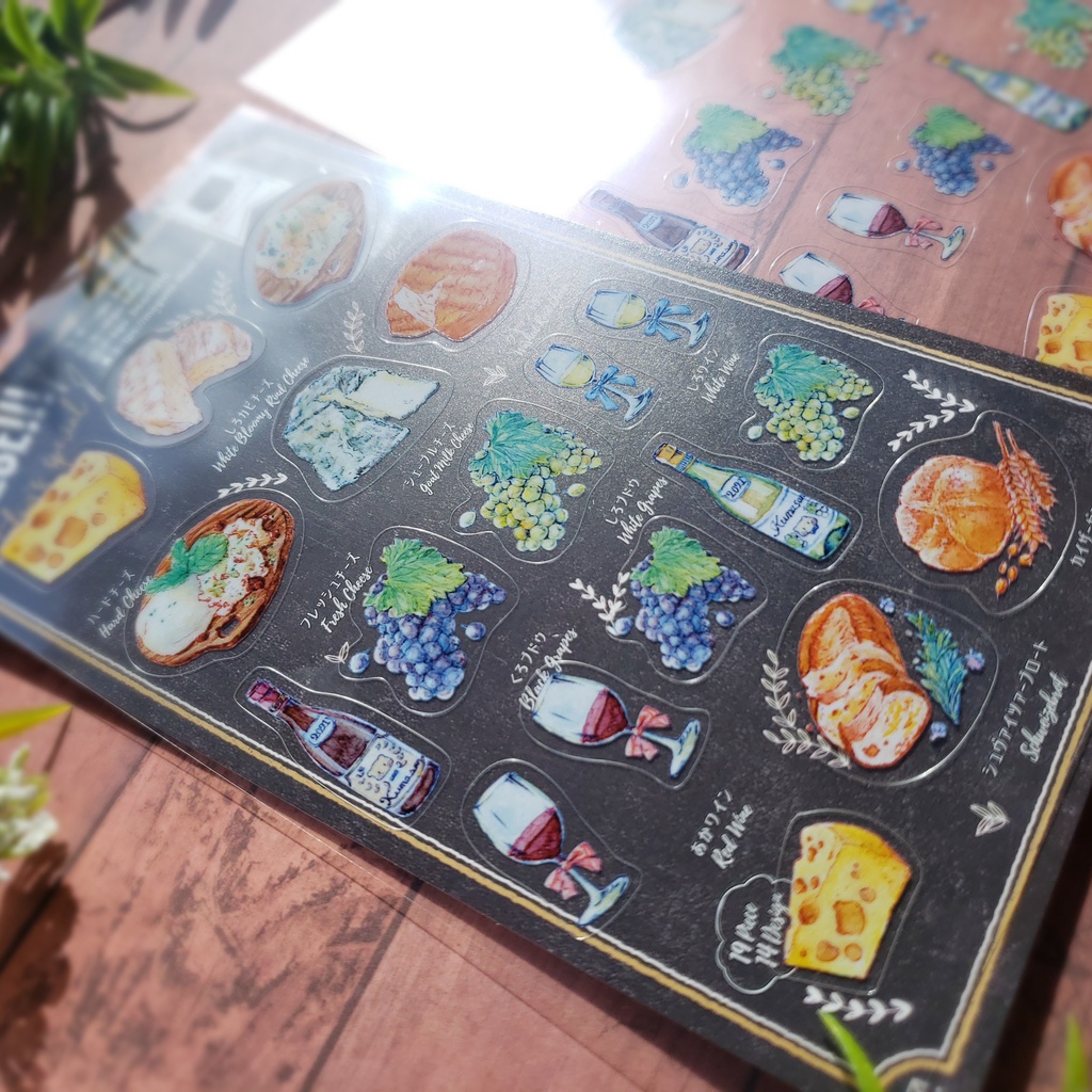 【透明シール】ワインとチーズ(パンもあるよ)