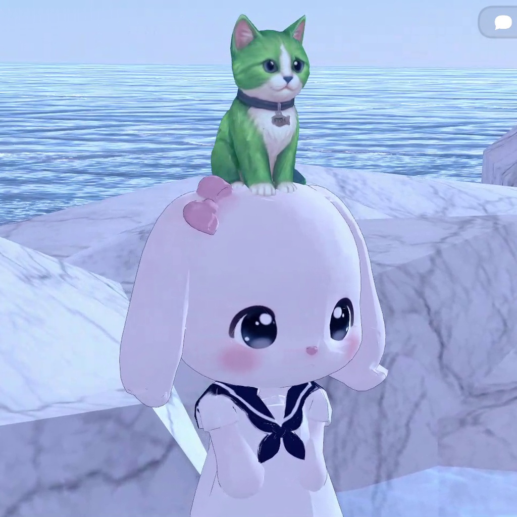 緑のお座り猫|cluster向けアクセサリー