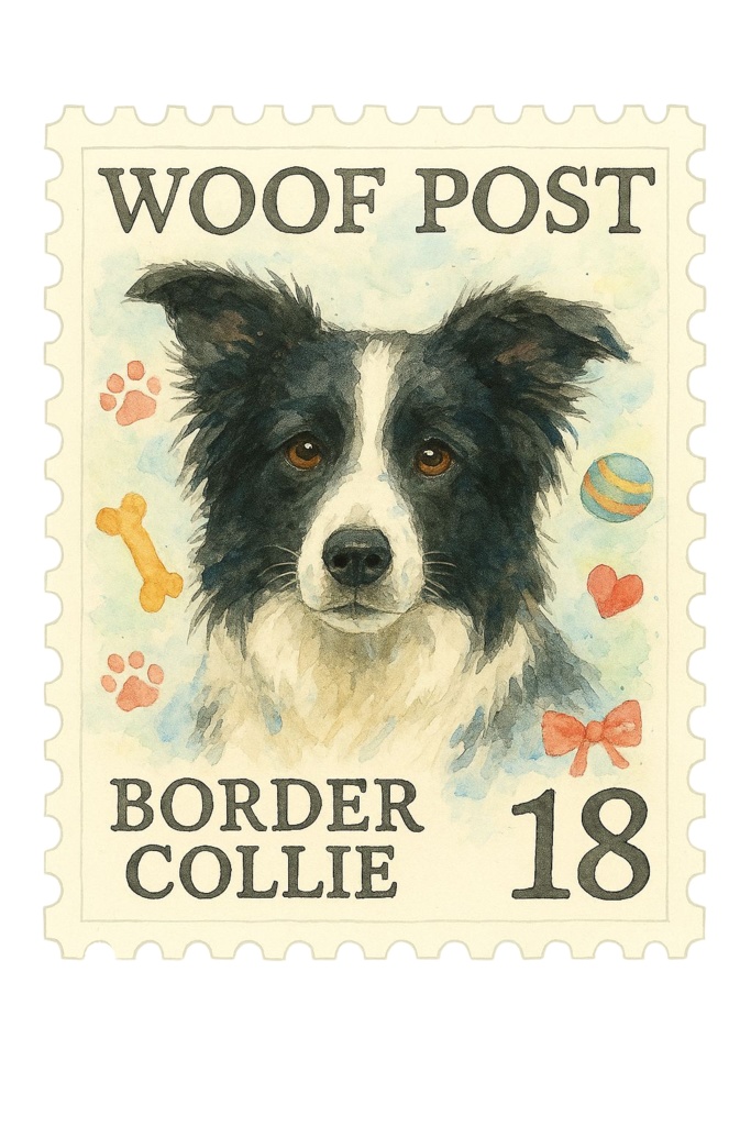 WOOF POST 切手風イラスト【BORDER COLLIE】
