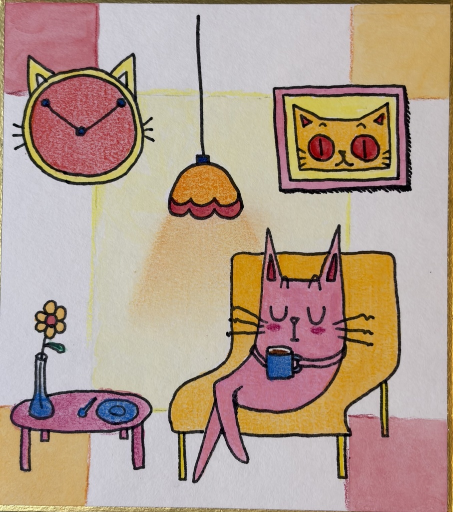 ちょっと一息【イラスト色紙】