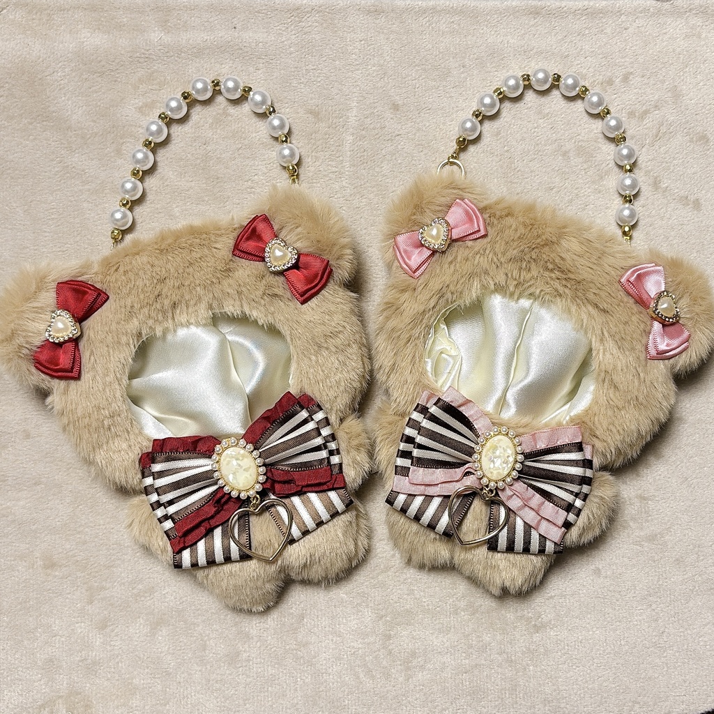 ちびぐるみ用着ぐるみ(2体セット) ピンク･レッド パールチェーン付き！