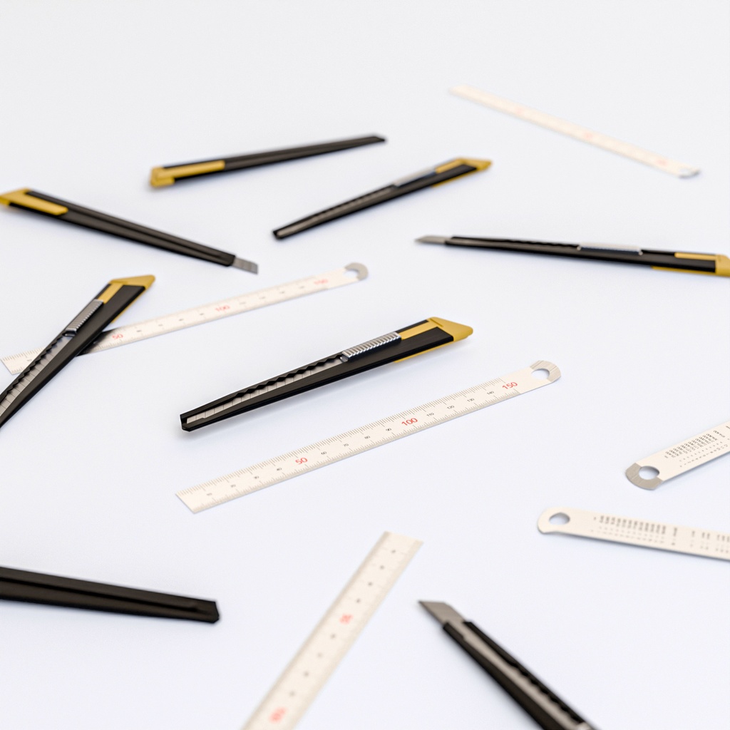 カッターナイフと15センチ定規【3Dモデル】